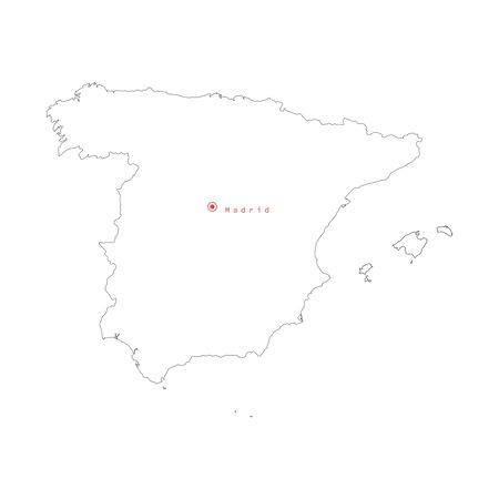 Vector illustration of outline Spain map with capital city Madrid.のイラスト素材