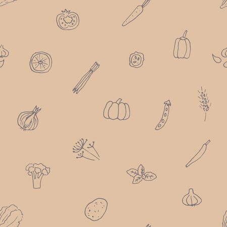 Vector seamless pattern of hand drawn vegetables and herbs. .のイラスト素材