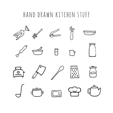 Vector hand drawn kitchen stuff. Collection of kitchen tools..のイラスト素材
