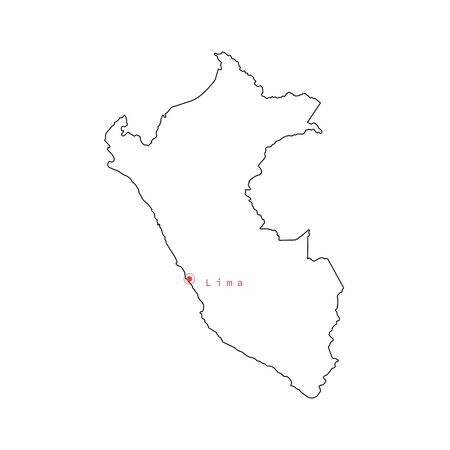 Vector illustration of outline Peru map with capital city Lima. .のイラスト素材