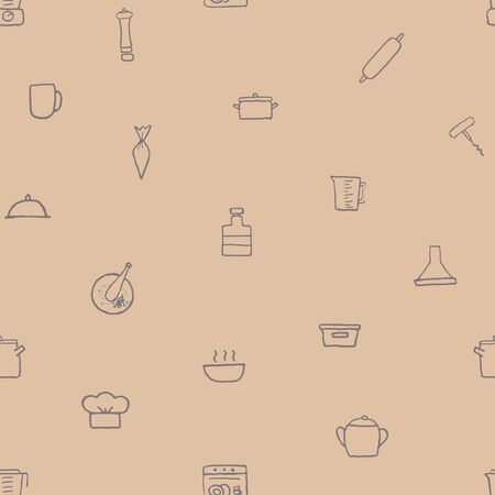 Vector seamless pattern of hand drawn kitchen stuff. .のイラスト素材