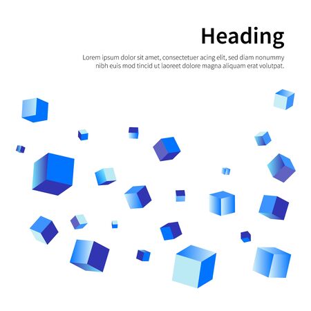 Vector abstract background with blue flying cubes.のイラスト素材