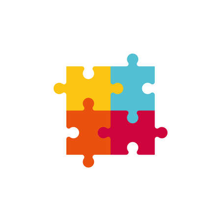 Vector illustration of four colorful jigsaw puzzle pieces.のイラスト素材