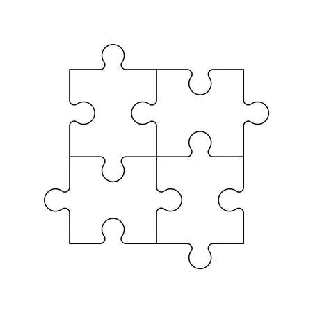 Vector illustration of four black outline jigsaw puzzle pieces.のイラスト素材