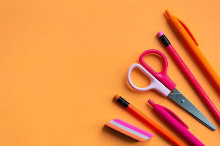 colored stationery on a colored background.  back to schoolの写真素材