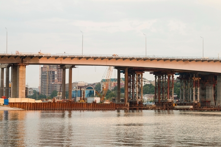 Rostov - on - Don, Russia - July 28, 2015: Two bridges. Construction of new and repair old.のeditorial素材