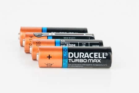Rostov - on - Don, Russia - July 30, 2015: Duracell Turbo Max alkaline AA battery.