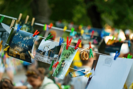 Russia - August 02, 2015: Photo exhibition in park Revolution in Rostov - on - Don.のeditorial素材