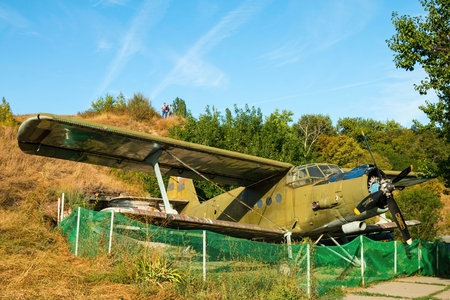 Rostov - on - Don, Russia - August 22, 2015: The exhibits of weapons and equipment. The Antonov An-2 is a Soviet mass-produced single-engine biplane utility agricultural aircraft.のeditorial素材