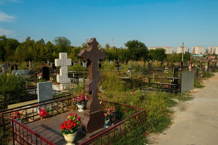 Rostov - on - Don, Russia - September 08, 2015: Rostov - on - Don central cemetery is founded in 1972 year. The biggest cemetery in Europe.のeditorial素材