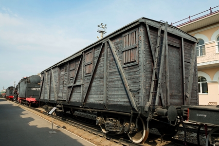 Rostov - on - Don, Russia - September 22, 2015: Old train in technical museum, established in Rostov - on - Don.のeditorial素材