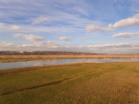River landscape at autumn day. Aerial view.