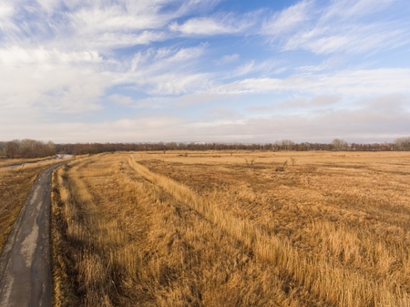 Country road in winter time. Aerial view.