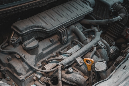 Dirty details of car engine. Macro shot.の写真素材