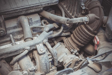 Dirty details of car engine. Macro shot.の写真素材