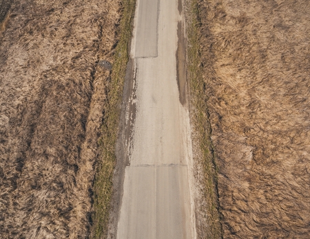 Country road in spring time. Aerial view.の写真素材