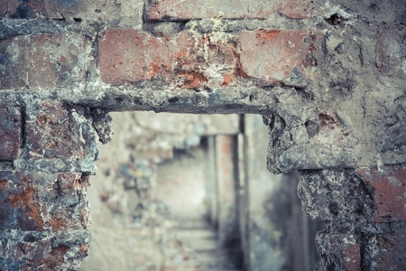 Old damaged brick wall texture. Background image.の写真素材