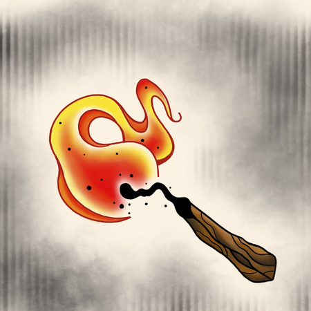 Matchstick with fire. Cartoon illustration, hand drawn style.の写真素材