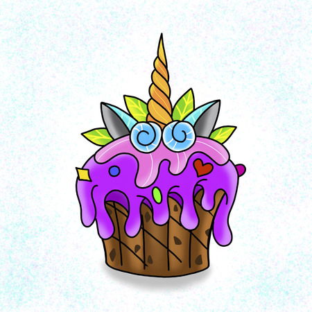 Traditional tattoo cupcake design. Cartoon illustration, hand drawn style.の写真素材