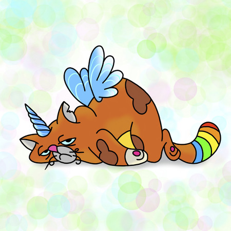 Magical cat. Tattoo design. Cartoon illustration, hand drawn style.の写真素材