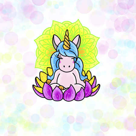 Cute magical unicorn. Tattoo design. Cartoon illustration, hand drawn style.の写真素材