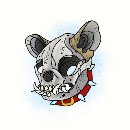 Dog skull. Stylized skeleton French Bulldog. Cartoon illustration, hand drawn style.の写真素材
