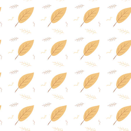 Seamless autumn pattern of simple leaves and branches in a pastel color scheme. Vector illustrationのイラスト素材
