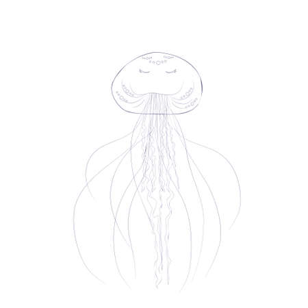 One jellyfish in the style of line art, isolated on a white background. Marine inhabitants of the underwater worldのイラスト素材