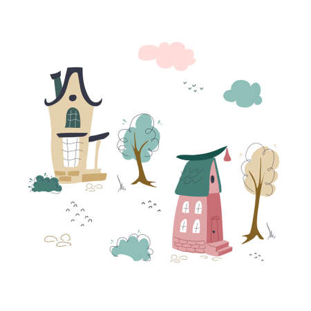 Vector magic houses for the interior of the childrens room. Vector cartoon illustration for a holiday, for a postcardのイラスト素材