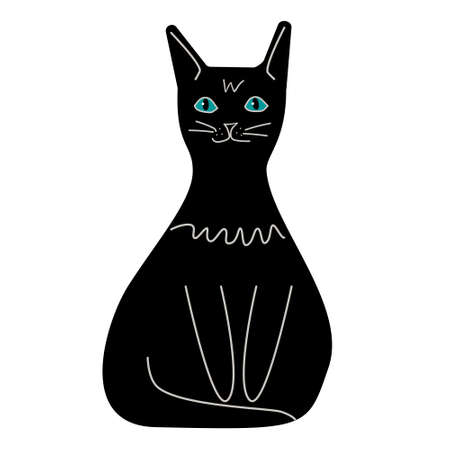 A porcelain figurine of a black cat with emerald eyes. Cute vector illustrationのイラスト素材