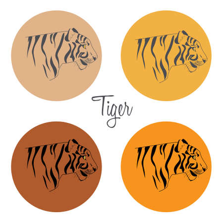 A group of tiger Avatars side view. Vector image of a tiger's head as a symbol of the new yearのイラスト素材