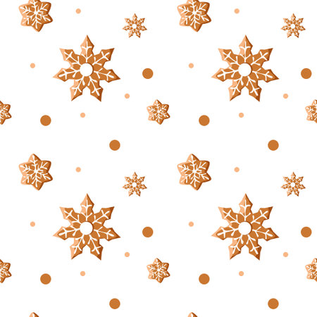 Delicious seamless gingerbread pattern in the shape of snowflakes. Vector illustration for background, print and decorのイラスト素材