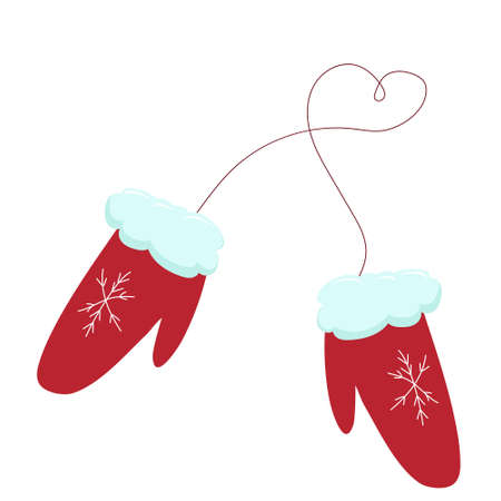 Red winter mittens with a pattern. Vector illustration in hand-drawn style isolated on a white backgroundのイラスト素材