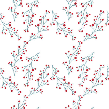 Seamless pattern of winter twigs with red berries. Vector illustration for background, decor, fabrics and postcardsのイラスト素材