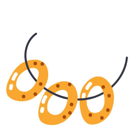 Three bublik on a rope for Maslenitsa. Russian traditions. Vector isolated illustration on a white backgroundのイラスト素材