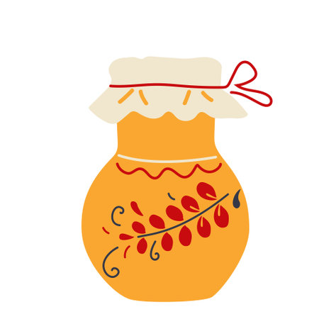 Clay milk jug with pattern. Russian traditions on Maslenitsa. vector isolate on a white backgroundのイラスト素材