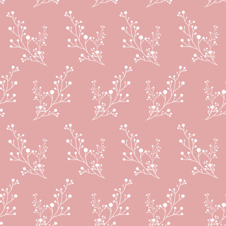 Seamless pattern of white winter branches on a pink background. Vector illustration for decoration, postcards, printのイラスト素材