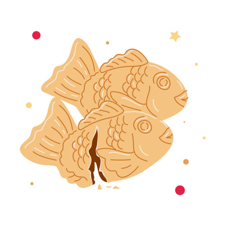 Taiyaki cookies with chocolate. Fish shape. Asian food. Vector illustration for restaurants, menus, decorのイラスト素材