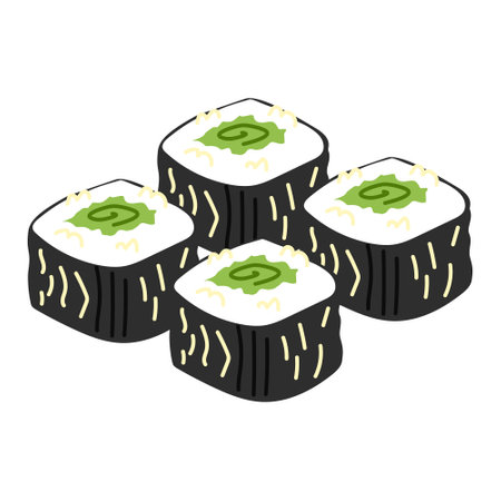 Rolls with nori and cucumber on a white background. Asian food. Vector illustration for restaurants, menus, decorのイラスト素材