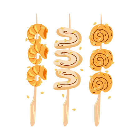 Delicious seafood kebab on a white background. Asian food. Vector illustration for restaurants, menus, decorのイラスト素材