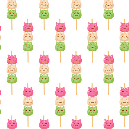 A pattern of cute dango candies on a white background. Vector illustration for decoration, postcards, printのイラスト素材