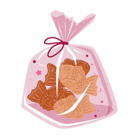 Delicious Taiyaki cookies in a package on a white background. Vector illustration for decoration, postcards, printのイラスト素材