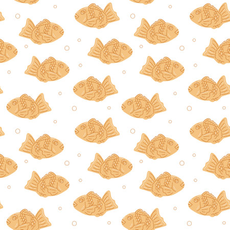 Seamless fish shaped cookie pattern on a white background. Vector illustration for decoration, postcards, printのイラスト素材