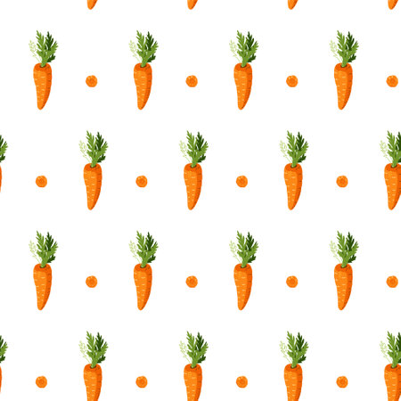 Seamless pattern of ripe orange carrots on a white background. Vector illustration for decor,...