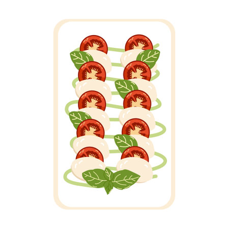 Traditional Italian dish Caprese on a white background. Famous national salad. Vector illustration for restaurants, menus, decorのイラスト素材