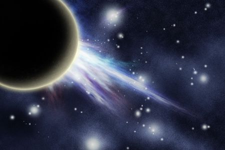 Digital created starfield with big explosion