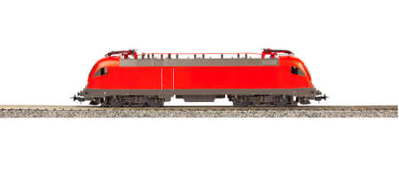 Red Electic Locomotive isolated over white backgroundの写真素材
