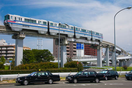 Osaka, Japan - AUG 10, 2015: Osaka monorail and taxi near the Osaka International Airportのeditorial素材