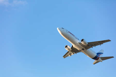 Tallinn, Estonia - July 5, 2017: Swift Air cargo plane takes off from Airport of Tallinnのeditorial素材