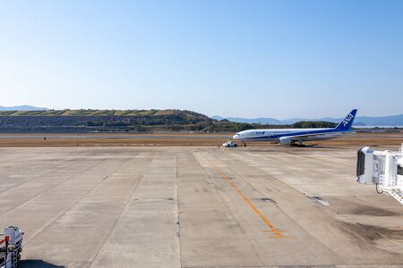 Nagasaki, Japan - December 19, 2015 All Nippon Airways (ANA) airplane in airport of Nagasaki (NGS), Omuraのeditorial素材